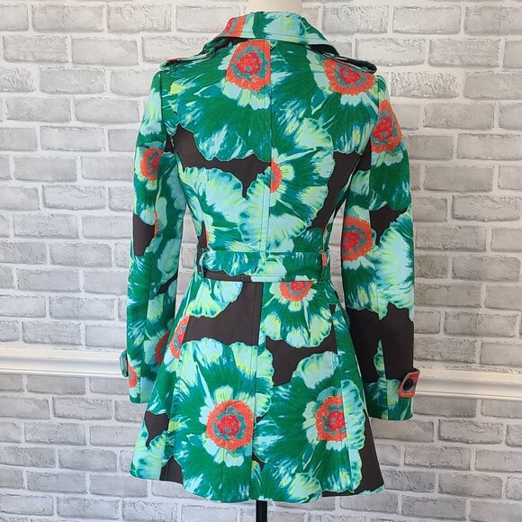 Banana Republic Cotton Blend Floral Belted Trench Coat Artsy Bold Print Women XS - Picture 3 of 9